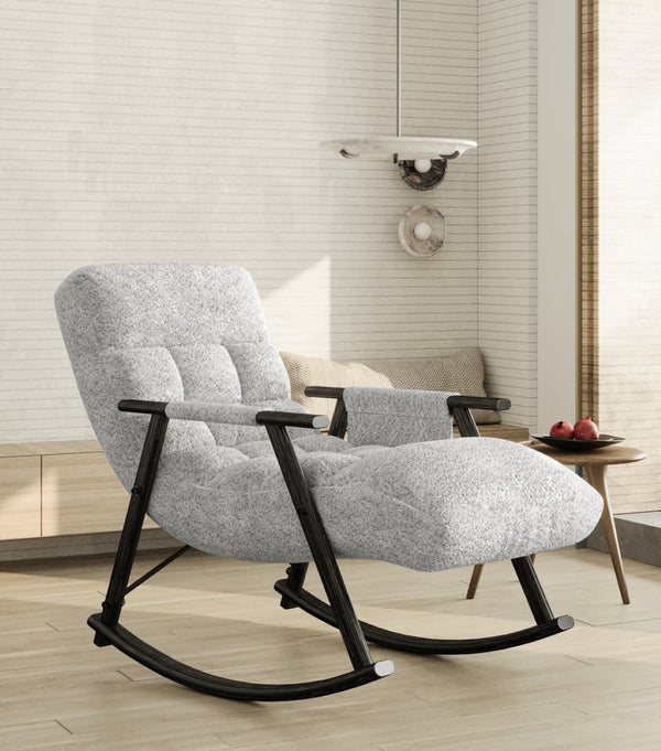 English Elm 42"l Folding Rocking Chair Iron Frame Cushioned High Back Adjustable Footrest Lounge Grey W1669P163321