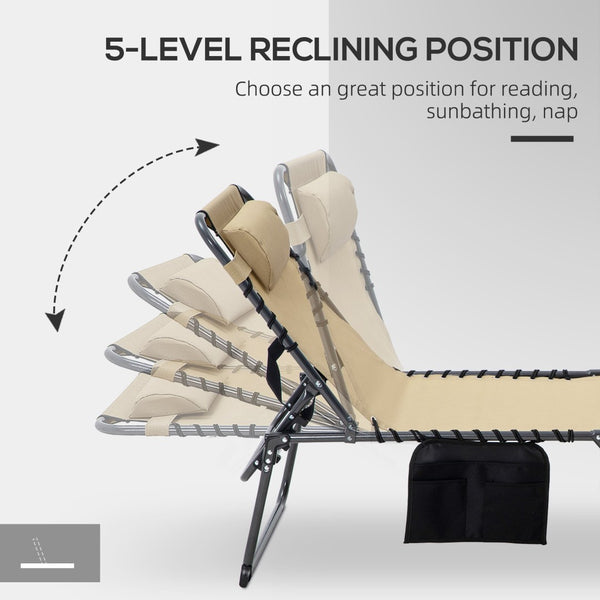 English Elm Outsunny Folding Chaise Lounge With 5 Recline Levels, Mesh Fabric, Side Pocket & Headrest For Outdoor Relaxation W2225P174372-GIGA