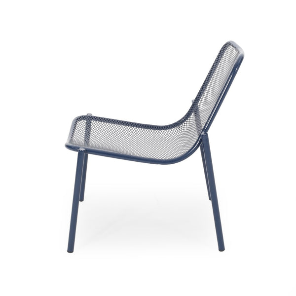 English Elm Kincaid Outdoor Iron Mesh Conversation Set Rust Resistant Patio Chairs with Side Table Navy Blue N775P392159N