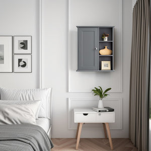 English Elm 23.6" Grey Mdf Wall Cabinet Soft Close Doors Compact Bathroom Storage Organizer W2704P264352