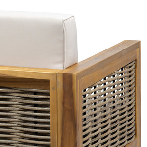 English Elm Christopher Knight Home® - Outdoor 4-Piece Acacia Wood Chat Set With Wicker Accents, Water-Resistant Cushions & Teak Finish 68942.00BGE-2_70141.00BGE