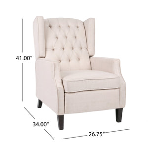 English Elm Christopher Knight Home® - Pushback Mid Century Wingback Recliner Chair with Rivet Trim, Upholstered Fabric Accent Seat for Living Room Beige 63486.00LBGETW