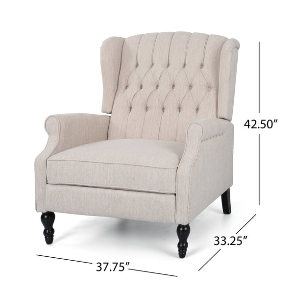 English Elm Christopher Knight Home® - Push Back Recliner Chair with Nailhead Trim and Tufted Wingback, Oversized Pushback Lounge Comfort Beige 64257.00BGE