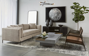 Sunpan Quill Coffee Table with Unique Concrete Top and Antique Brass Tray for Stylish Living Spaces Rectangular - 51W x 27.5D x 13.5H
