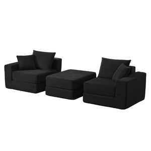 English Elm Modular Cloud Sectional Corduroy Sofa Deep Seat Comfort for Flexible Living Spaces Black W3396P435275
