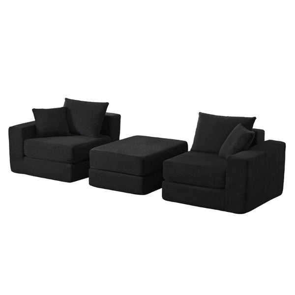 English Elm Modular Cloud Sectional Corduroy Sofa Deep Seat Comfort for Flexible Living Spaces Black W3396P435275