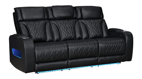 English Elm Jazmina Power Reclining Sofa Loveseat Set with Led Lighting and Bluetooth Speakers Black B2749S00346