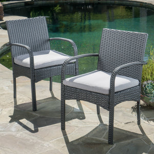 English Elm Christopher Knight Home® - CORDOBA Grey PE Wicker Dining Chairs Set of 2 with Removable Water-Resistant Cushions, UV‑Resistant Frame 56449.00IRNGRY