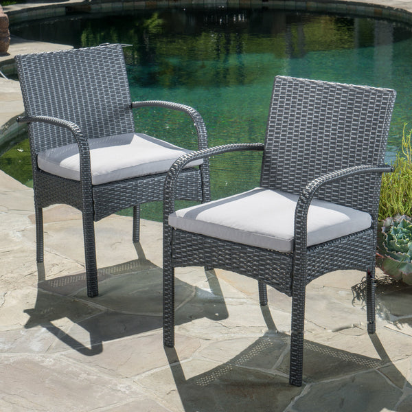 English Elm Christopher Knight Home® - CORDOBA Grey PE Wicker Dining Chairs Set of 2 with Removable Water-Resistant Cushions, UV‑Resistant Frame 56449.00IRNGRY