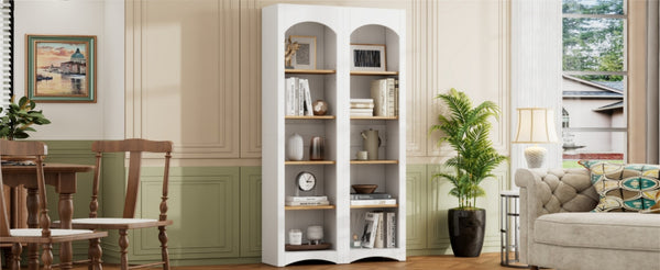 English Elm On-Trend 5 Tier Farmhouse Bookshelves Set Of 2, Stylish Two-Tone Storage Cabinets With Adjustable Shelves N721P245734K-GIGA
