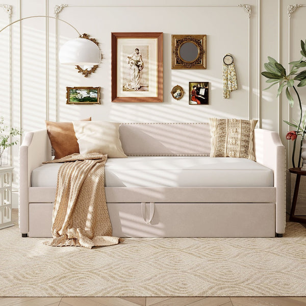 English Elm Twin Velvet Upholstered Daybed with Pop up Trundle for Guest or Kids Rooms SF000197AAA