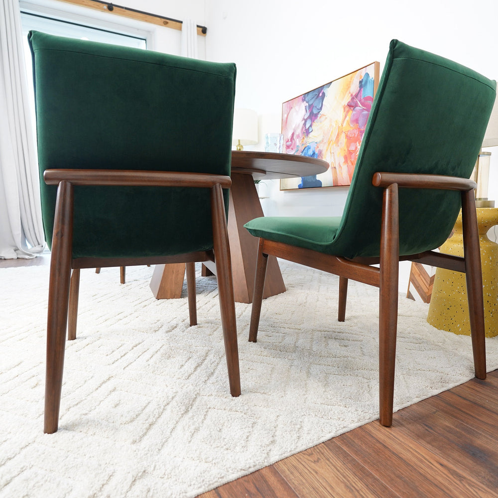 English Elm Ashcroft Furniture - Monza Dark Green Velvet Dining Chair Set of 2 - Mid-Century Solid Wood Legs, Comfortable Curved Seats B183P232107