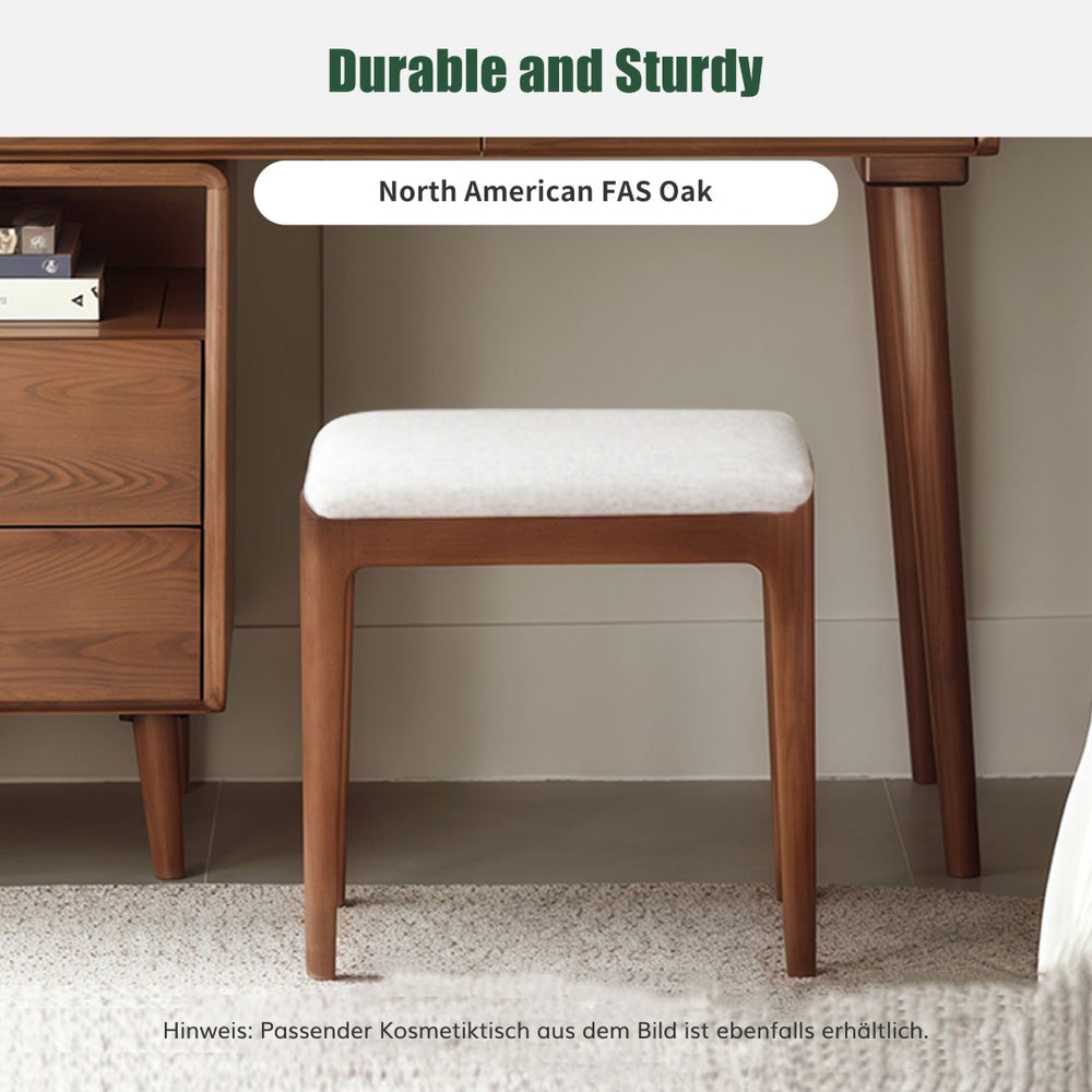 English Elm Walnut Finish Red Oak Vanity Stool with Channel Cushioned Seat for Bedroom W1283P400955