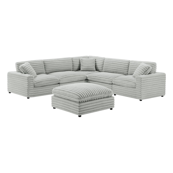 English Elm Jenny 6-Piece Modular Sectional in Plush Gray Cord-Like Polyester — Hardwood Frame, Down-Blend Comfort B050S00022