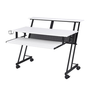English Elm Music Recording Studio Desk with Raised Monitor Shelf and Keyboard Tray for Organized Workflow Black,White B016P312638