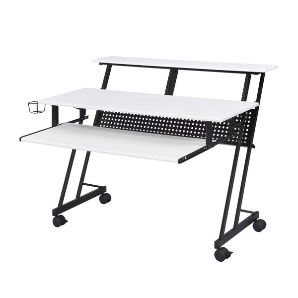 English Elm Music Recording Studio Desk with Raised Monitor Shelf and Keyboard Tray for Organized Workflow Black,White B016P312638