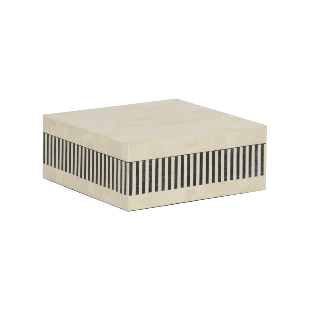Chelsea House Howell Striped Box Medium — Handcrafted Black & White Bone Inlay Storage For Jewelry, Remotes, Decor 370011