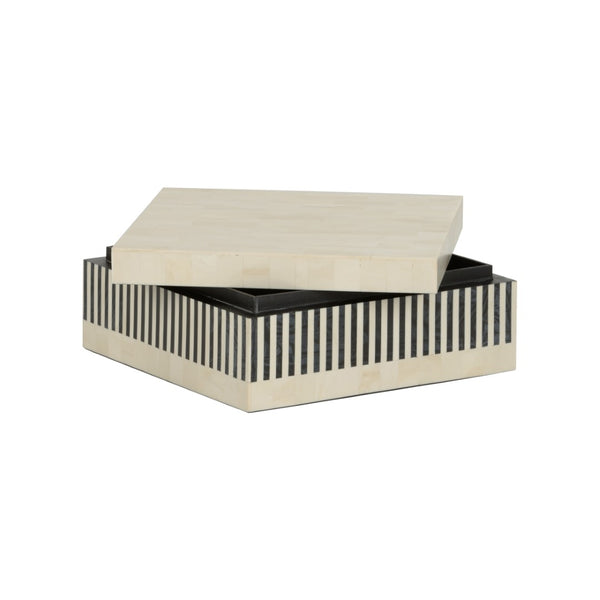Chelsea House Howell Striped Box Medium — Handcrafted Black & White Bone Inlay Storage For Jewelry, Remotes, Decor 370011