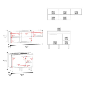 English Elm Oceana 2-Pc Kitchen Cabinet Set with Stainless Sink, 8 Shelves, 3-Door Base & 5-Door Wall White B200S00434