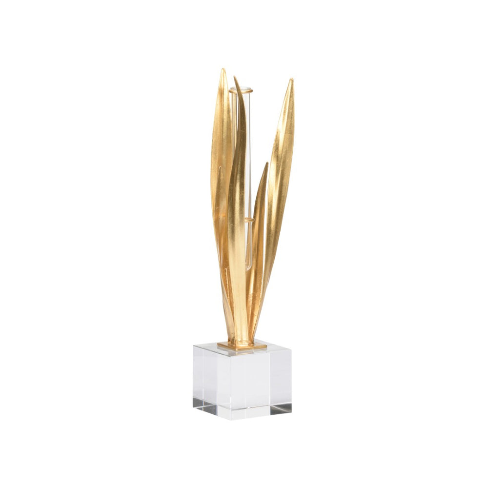 Chelsea House Gold Leaf Crystal Bud Vase With Hand-Applied Gold Foliage — Slender 14.5" Accent For Single Stem Decor 370032