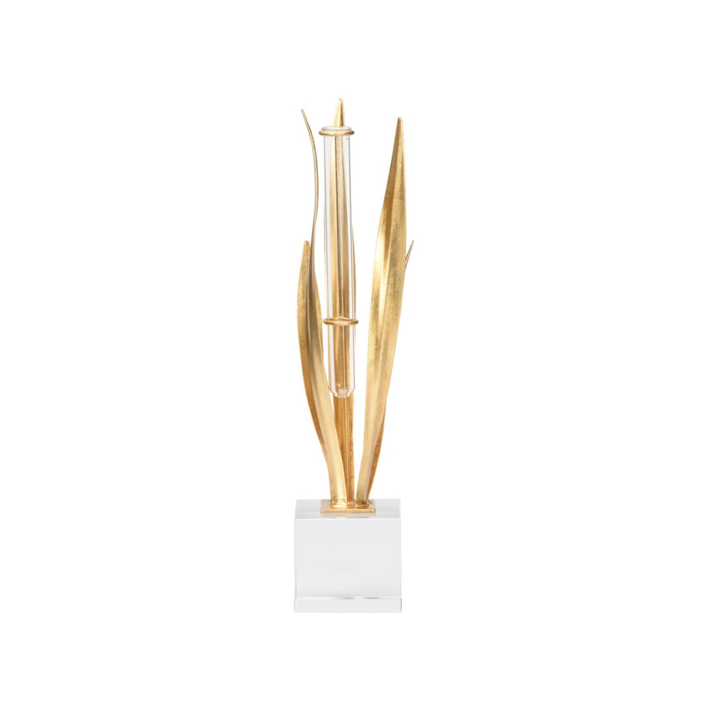 Chelsea House Gold Leaf Crystal Bud Vase With Hand-Applied Gold Foliage — Slender 14.5" Accent For Single Stem Decor 370032