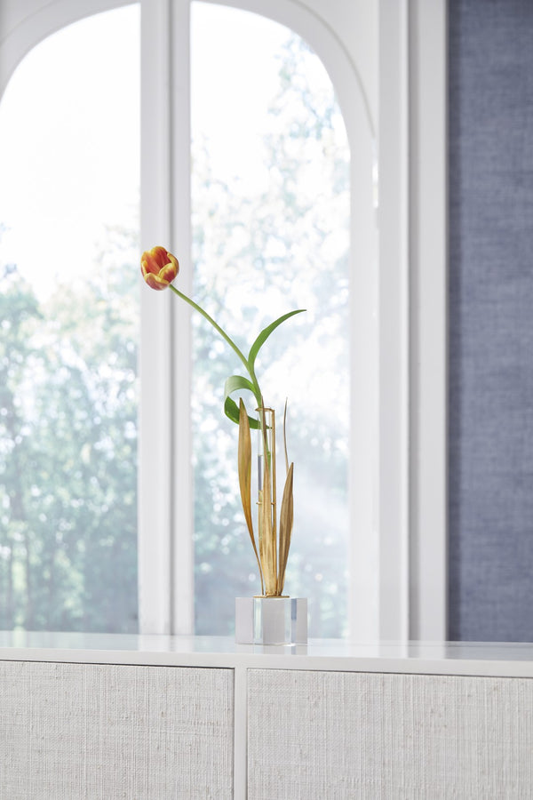 Chelsea House Gold Leaf Crystal Bud Vase With Hand-Applied Gold Foliage — Slender 14.5" Accent For Single Stem Decor 370032