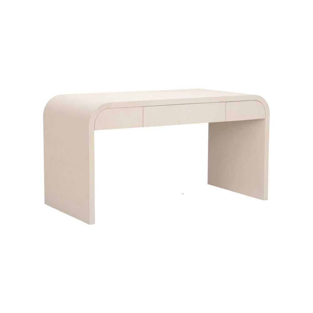 Chelsea House Summit Desk With Faux Shagreen Finish — Cream Curved Executive Writing Table By Elizabeth Wicker, Luxurious Workspace Piece 370037