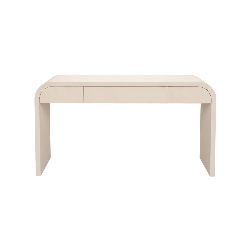 Chelsea House Summit Desk With Faux Shagreen Finish — Cream Curved Executive Writing Table By Elizabeth Wicker, Luxurious Workspace Piece 370037