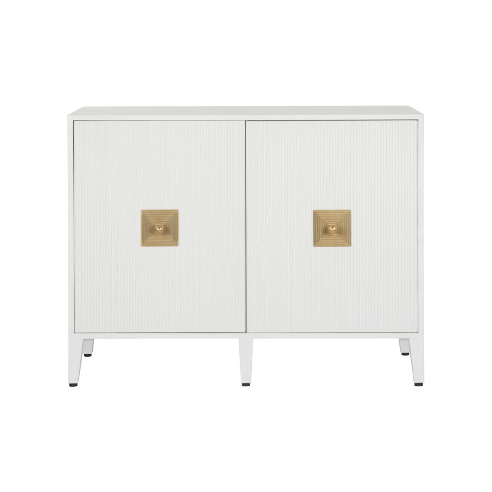 Chelsea House Ridley Petite Buffet In High-Gloss White With Aged Brass Hardware — Slim Storage For Stylish Spaces 370039