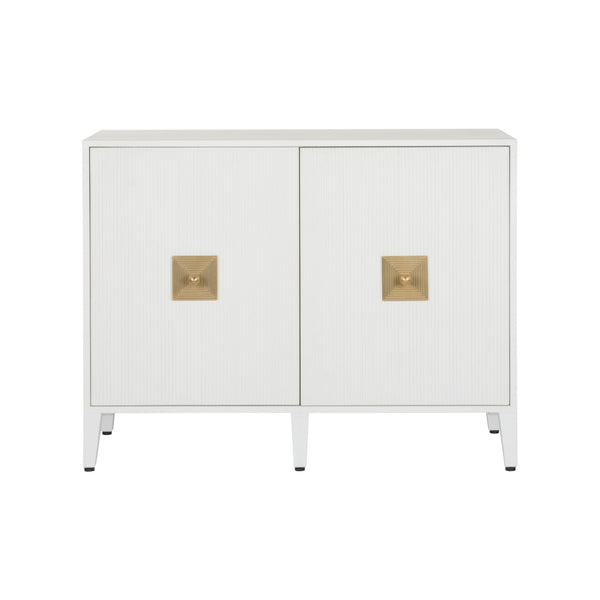 Chelsea House Ridley Petite Buffet In High-Gloss White With Aged Brass Hardware — Slim Storage For Stylish Spaces 370039