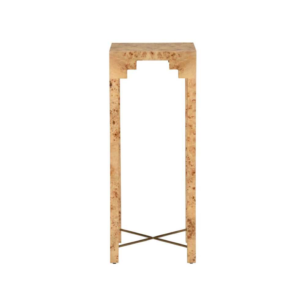 Chelsea House Falls Pedestal Small — Sculpted Mappa Burl Accent Table With Antique Brass Trim For Timeless Rooms 370042