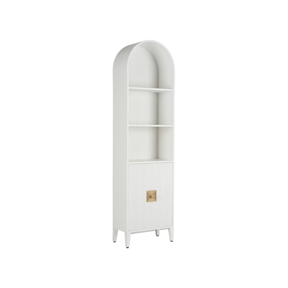 Chelsea House King Tower Glossy White Reeded Storage Cabinet With Aged Brass Hardware — 88" Tall Multifunctional Elegance 370043