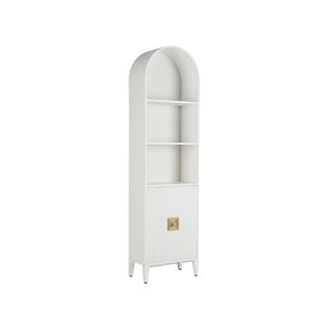 Chelsea House King Tower Glossy White Reeded Storage Cabinet With Aged Brass Hardware — 88" Tall Multifunctional Elegance 370043