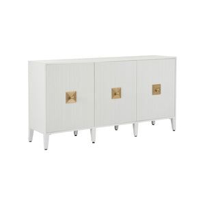 Chelsea House Burns Credenza White – 69" Reeded Wood Buffet With Aged Brass Pulls, Designer Elizabeth Wicker Storage 370044
