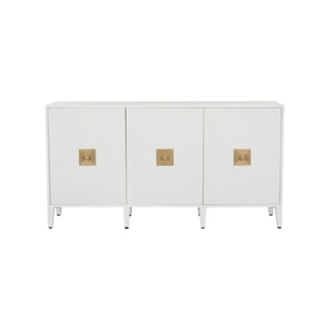 Chelsea House Burns Credenza White – 69" Reeded Wood Buffet With Aged Brass Pulls, Designer Elizabeth Wicker Storage 370044