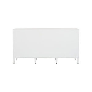 Chelsea House Burns Credenza White – 69" Reeded Wood Buffet With Aged Brass Pulls, Designer Elizabeth Wicker Storage 370044