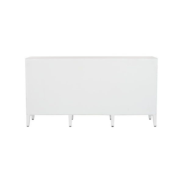 Chelsea House Burns Credenza White – 69" Reeded Wood Buffet With Aged Brass Pulls, Designer Elizabeth Wicker Storage 370044