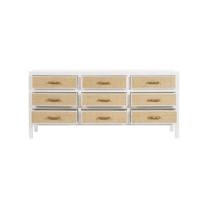 Chelsea House Burgess Coastal 9-Drawer Chest By Bill Cain — White Painted Body, Grasscloth Fronts & Bamboo Handles 370046