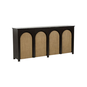 Chelsea House Wrightsbury Console By Bill Cain — Slim 74" Entry Console With Warm Wood, Black Frame & Grasscloth Texture 370047