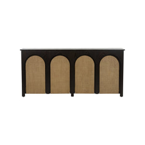 Chelsea House Wrightsbury Console By Bill Cain — Slim 74" Entry Console With Warm Wood, Black Frame & Grasscloth Texture 370047