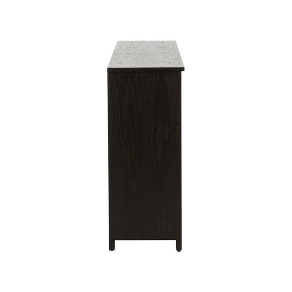 Chelsea House Wrightsbury Console By Bill Cain — Slim 74" Entry Console With Warm Wood, Black Frame & Grasscloth Texture 370047