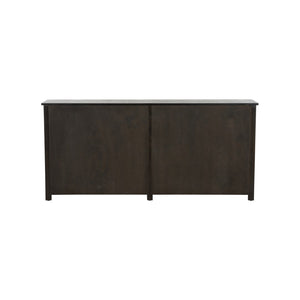 Chelsea House Wrightsbury Console By Bill Cain — Slim 74" Entry Console With Warm Wood, Black Frame & Grasscloth Texture 370047