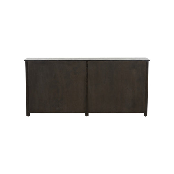 Chelsea House Wrightsbury Console By Bill Cain — Slim 74" Entry Console With Warm Wood, Black Frame & Grasscloth Texture 370047