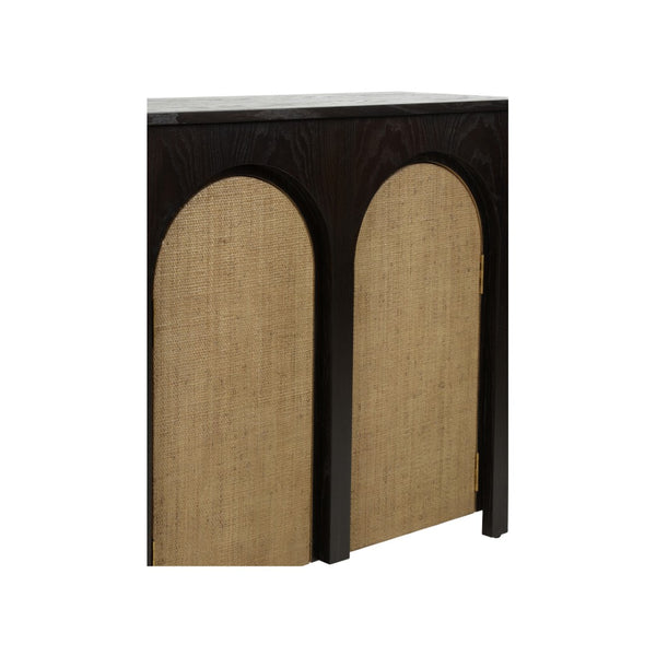 Chelsea House Wrightsbury Console By Bill Cain — Slim 74" Entry Console With Warm Wood, Black Frame & Grasscloth Texture 370047