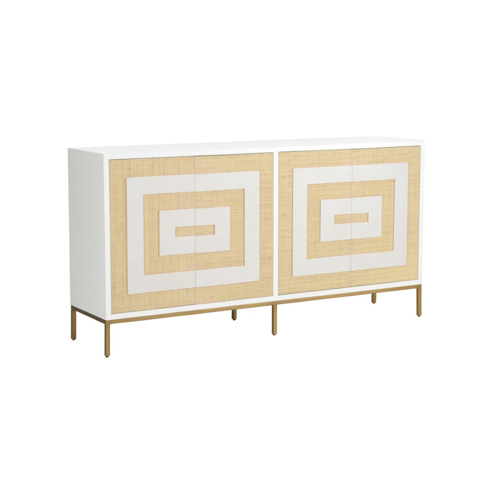 Chelsea House Sloan Coastal Storage Cabinet With Grasscloth-Style Woven Doors, White Finish, Push-Open Design 370048