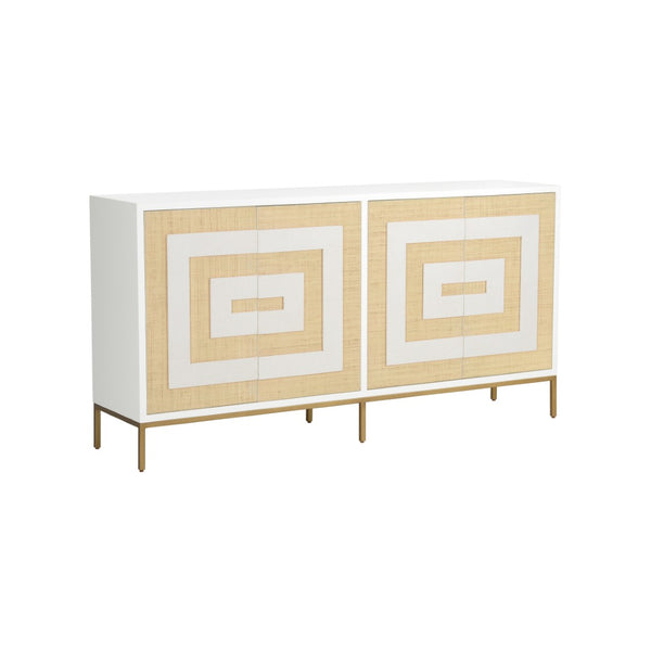 Chelsea House Sloan Coastal Storage Cabinet With Grasscloth-Style Woven Doors, White Finish, Push-Open Design 370048