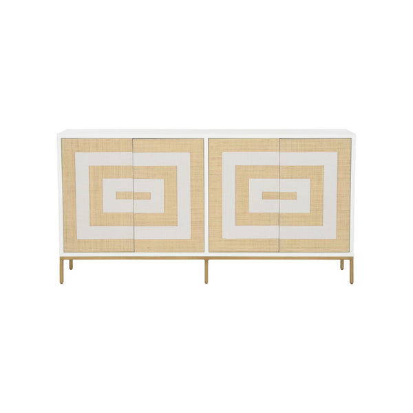 Chelsea House Sloan Coastal Storage Cabinet With Grasscloth-Style Woven Doors, White Finish, Push-Open Design 370048