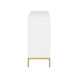 Chelsea House Sloan Coastal Storage Cabinet With Grasscloth-Style Woven Doors, White Finish, Push-Open Design 370048