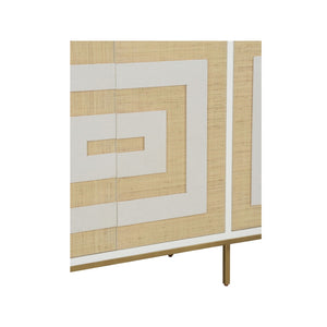 Chelsea House Sloan Coastal Storage Cabinet With Grasscloth-Style Woven Doors, White Finish, Push-Open Design 370048