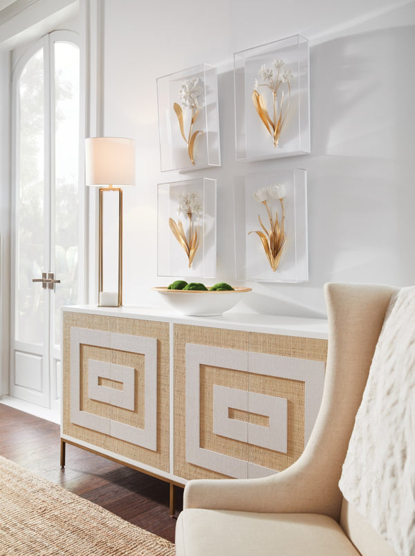 Chelsea House Sloan Coastal Storage Cabinet With Grasscloth-Style Woven Doors, White Finish, Push-Open Design 370048